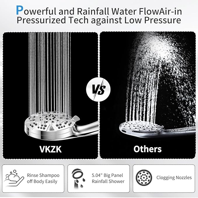 High Pressure 8-mode Handheld Shower Head with 5 ft Stainless Steel Hose and Adjustable Bracket, Built-in Power Wash to Clean Tub, Clean Corner,Tile & Pets