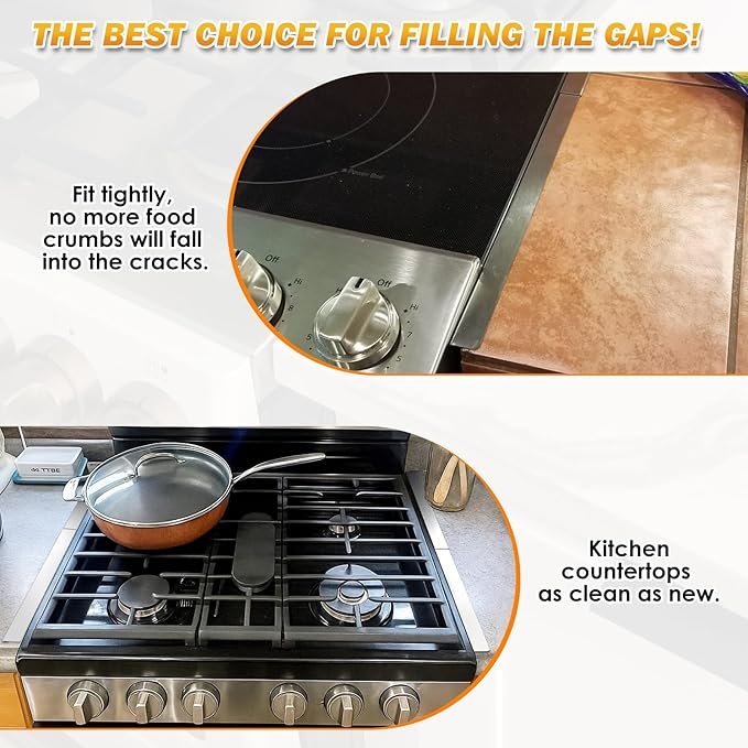 Stove Gap Covers Stainless Steel, Stove Gap Filler Between Stove and Counter, Stove Gap Guards and Range Trim Kit, Easy Retractable Length 13.8" to 27.6", Width 1", Heat-Resistant Stove Guard (2 Pack)