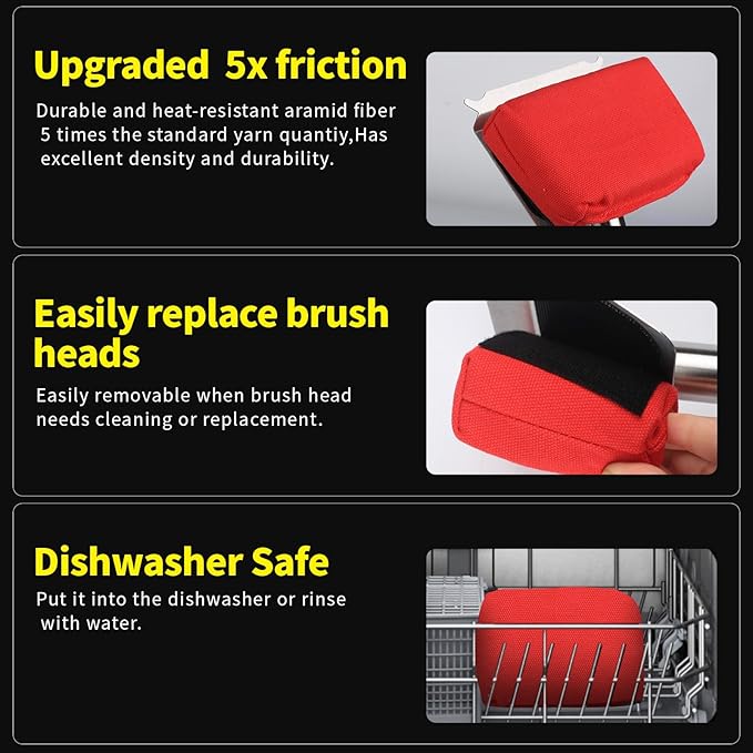XUDAKAIXIN Grill Brush Bristle Free,BBQ Replaceable Scraper Cleaning Head,Safe Grill Accessories for Cast Iron Grates/Porcelain/Weber Gas/Charcoal Grill,Grill Brush for Outdoor Grill-Red