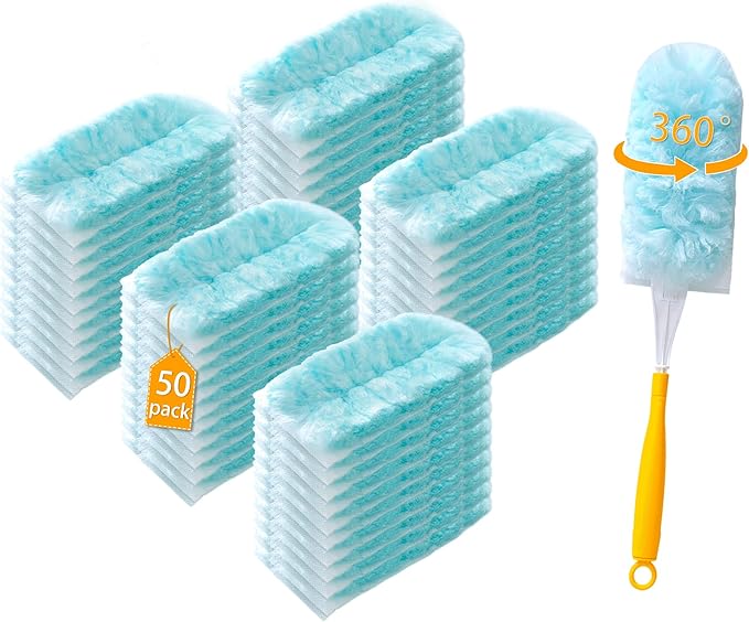 50 Count Duster Refills for Swiffer Dusters with 2 Handle, 360° Heavy Duty Duster for Swiffer Duster Refill,4X Microfibers Disposable Duster Refills Kit for Cleaning Home, Office, Corners, Blinds