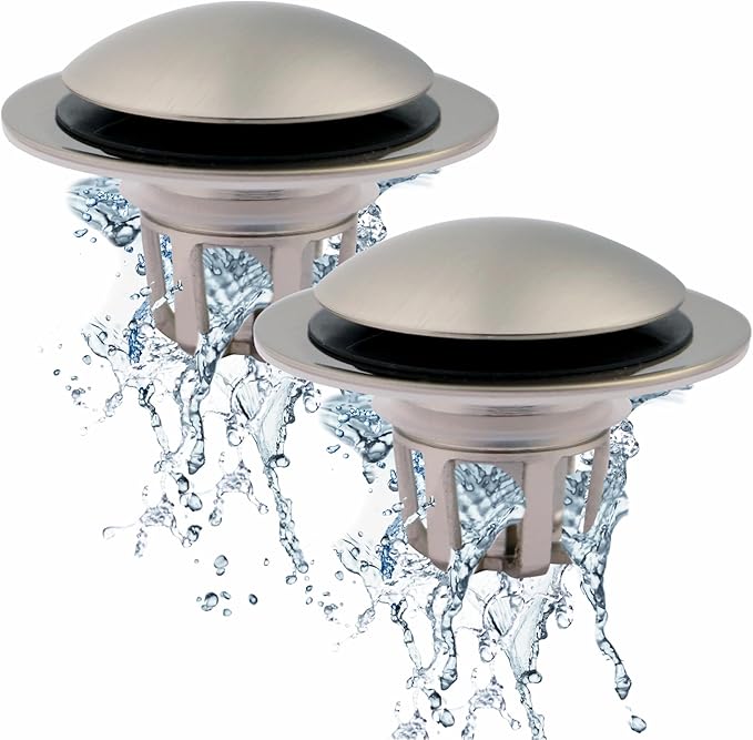 Brushed Nickel Bathroom Sink Drain Stopper,Welsan Universal Pop-Up Drain Stopper Plug Strainer with Hair Catcher for 1 1/8"-1 1/2" Drain Hole-2 Pack