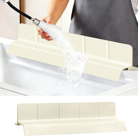 23Inch Sink Splash Guard – Extended Length & Tall Silicone Kitchen Sink Splash Guard with Overhang Drainage Design, High Splash Wall & Strong Suction Cups for Countertop (White, 23''x3.5'')