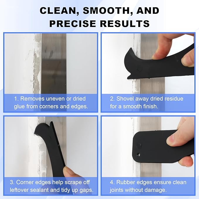 MORROWIND Silicone Caulking Tool Kit, 3 in 1 Caulk Remover, Grout Removal Scraper and Sealant Finishing Tool, Glass Glue Angle Scraper for Floor Window Sink Joints Bathroom Kitchen (Black)