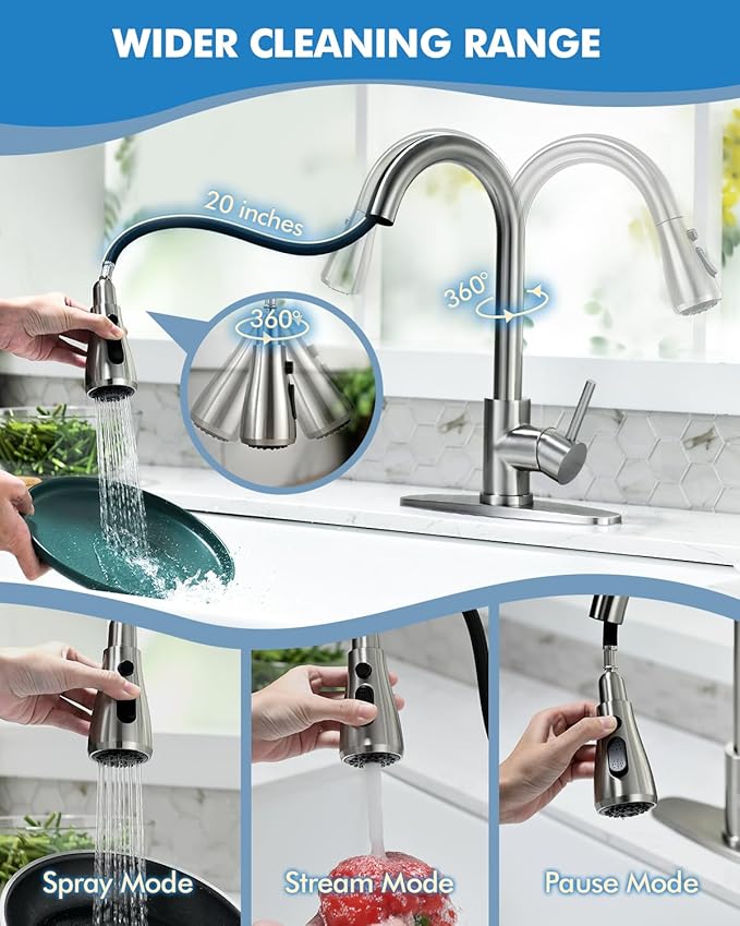 VFAUOSIT Kitchen Faucets with Pull Down Sprayer, RV Bath Faucets, Shower Faucet with Soap Dispenser for Sink Faucet 1 or 3 Hole, Suitable for Farmhouse Camper Laundry Rv Bar