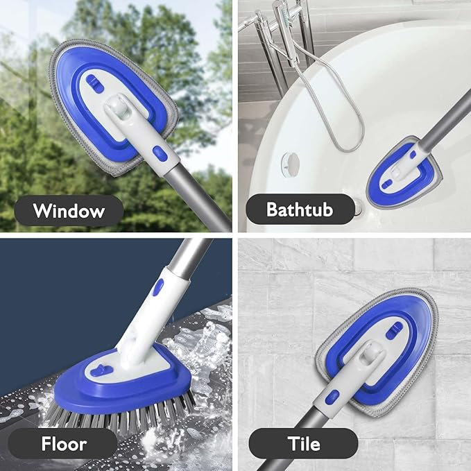 Tub Brush Scrubber with 58“ Long Handle,3 in 1 Tub and Tile Cleaning Brush for Cleaning Bathroom Kitchen Toilet Wall Tub Tile Sink Non-Scratch (3 Handles)
