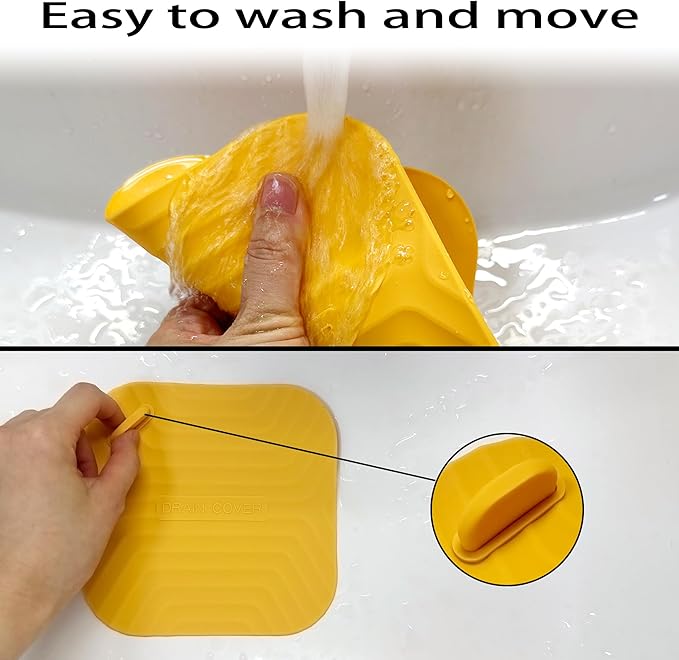 Shower Drain Cover Tub Stopper,2 Pieces Sewer Anti-Odor Mat Deodorizing Drain Plugs for Kitchen,Bathroom and Laundry(5.9x5.9 inch) Yellow
