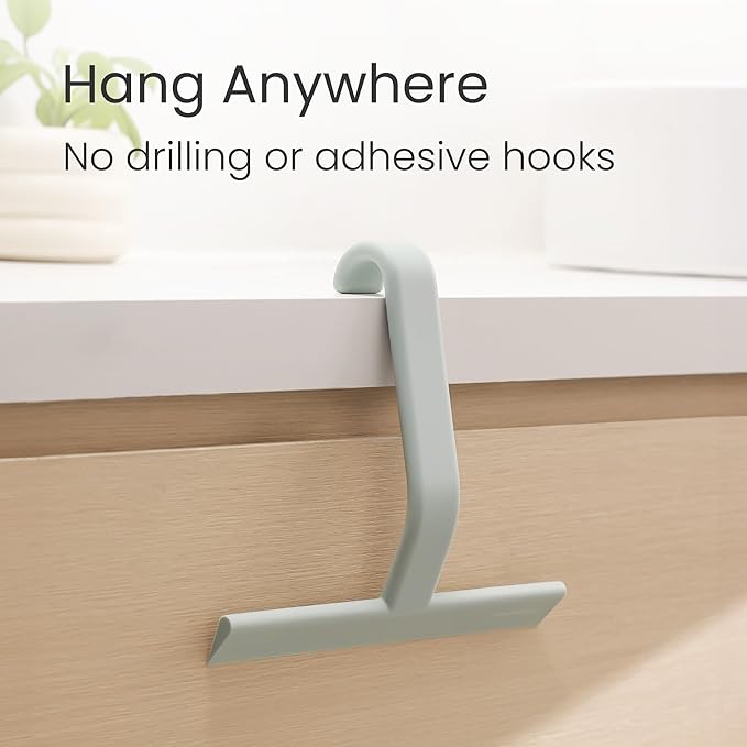 dancemoon JustHang Shower Squeegee for Glass Doors, All-in-One Piece Silicone Squeegee with Built-in Hook for Bathroom, Window, Mirror, Tile Wall, Car, Streak-Free Bathroom Cleaner Tool,10 Inch Green