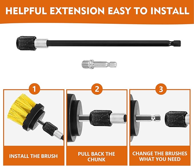 Drill Brush Attachments 20 PCS Scrub Pads & Sponge Power Scrubber Brush with Extend Long Rod All Purpose for Grout, Bathroom Surface, Sinks, Corner, Car Detailing, Carpet, Floor, Laundry Room Cleaning