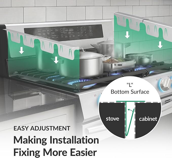 Stainless Steel Stove Gap Covers 13.8~27.5 Inch Retractable, Range Trim Kit Between Stove Top and Counter Heat Resistant & Easy to Clean Oven Gap Filler by BOGDA Silver (2 Packs)