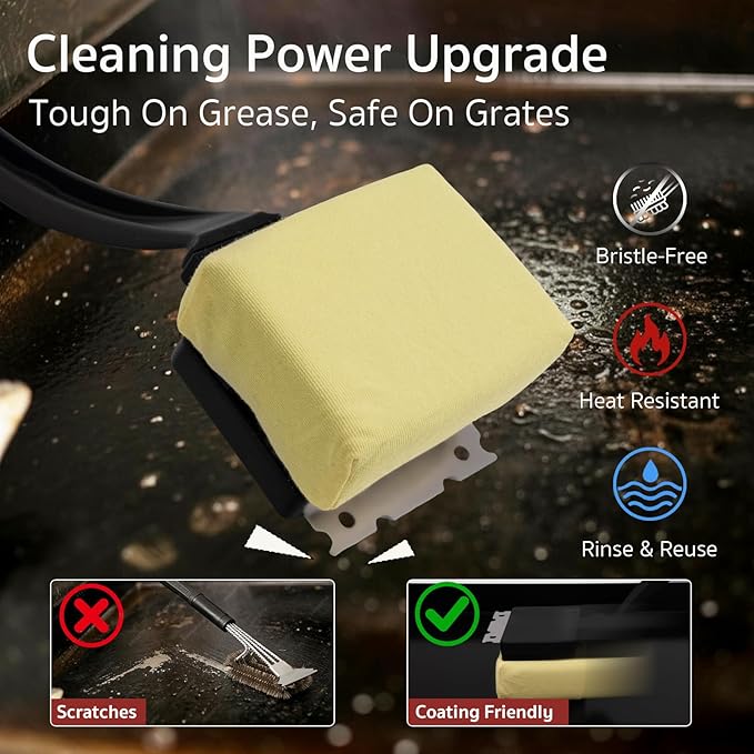 GASPRO Bristle Free Grill Brush for Outdoor Grill, BBQ Brush with Scraper, Prevents Coating Damage, Safe for Cast Iron & Stainless Steel Grill, Soft Brush Head Replaceable & Dishwasher Safe