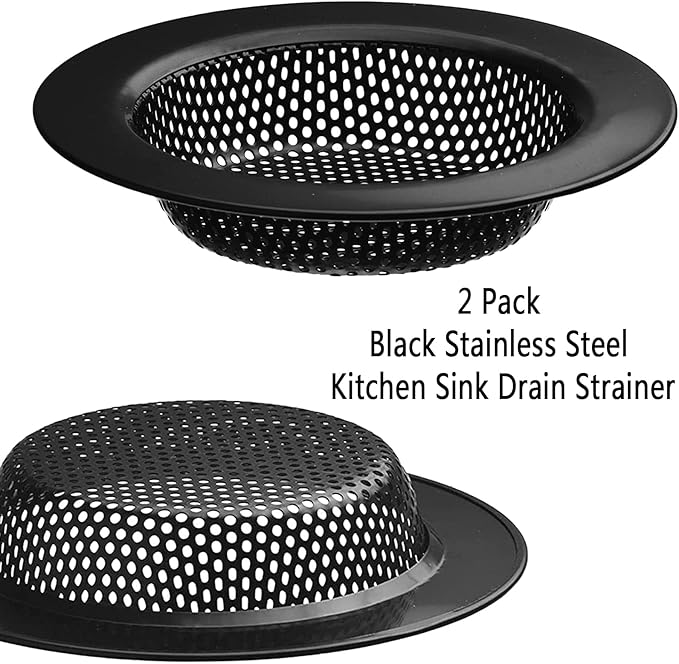 2 Pcs Black Stainless Steel Mesh Sink Drain Strainer, 4.5" Top / 3" Kitchen Filter Trap Basket, Large Food Catch for Bathroom Bathtub Wash Basin Floor Drain Balcony RV Drain Hole Electroplated Coatin