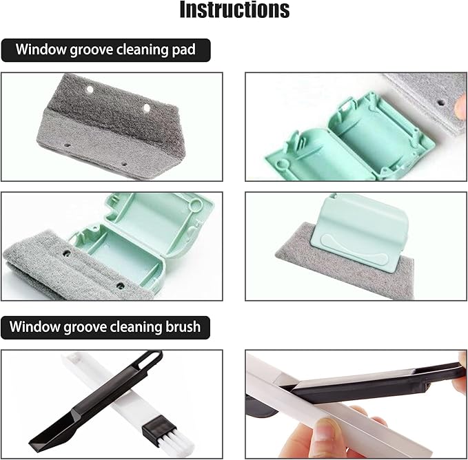 Window Groove Cleaning Tools Set,Small Multipurpose Track Brush with dustpan,Magic Gap Scouring Pad with 10 Replacement Sponge,Sliding Door Slot Cleaner Tools,Hand-held Family Sill Crevice Clean Scrub