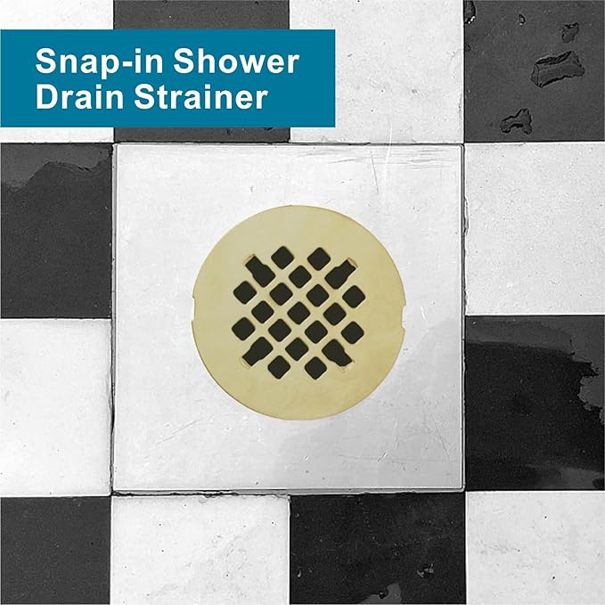 Gold Brushed Snap-in Shower Drain Cover Replacement, Welsan Stainless Steel 4-1/4" OD Round Shower Strainer Grid Easy to Install