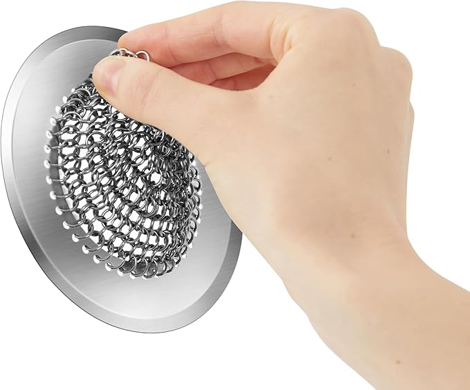 2 Pack Chainlink Kitchen Sink Drain Strainer 4.4 Inch - 304 Stainless Steel Wide Rim Sink Strainer, Chainmail Sink Filter, Fits Most US Kitchen Sinks