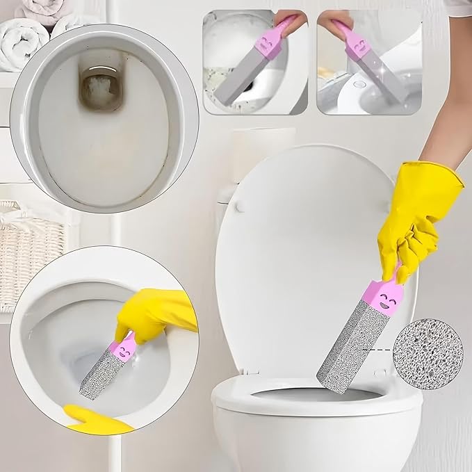 12 Pack Pumice Cleaning Stones with 2 Handle, Heavy Duty Toilet Bowl Cleaners, Hard Water Stain & Ring Remover for Bathroom, Pool Tile, Sink, and Kitchen