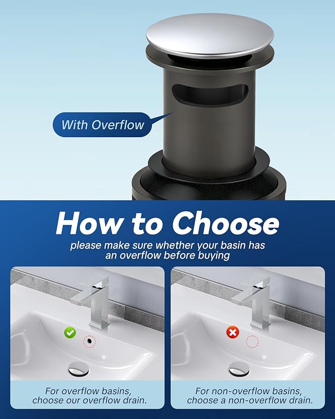 ARCORA Pop Up Sink Drain with Overflow, Chrome Bathroom Sink Drain, Pop Up Drain for Vessel Sink