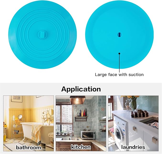 tifanso 2 Pack 6” Bathtub Tub Drain Cover Stopper, Large Silicone Suction Bathroom Drain Plug Hair Stopper, Bathroom Accessories for Kitchen and Laundry (White/Aqua)