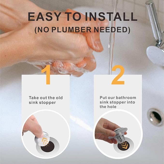 2 Pack Chrome Bathroom Sink Drain Stopper Replacement,Wellup 2-in-1 Bathroom Sink Stopper for 1 1/8"-1 1/2" Sink Drain Hole,Universal Pop up Sink Stopper with Anti-Clogging Strainer