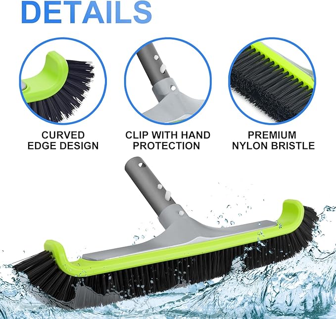 Sepetrel 3-Piece Pool Cleaning Kit -Pool Skimmer Net, 17.5" Aluminum Pool Wall Brush & 90° Rotatable Hand Scrub Brush for Steps, Corners, Vinyl Liners(No Pole)