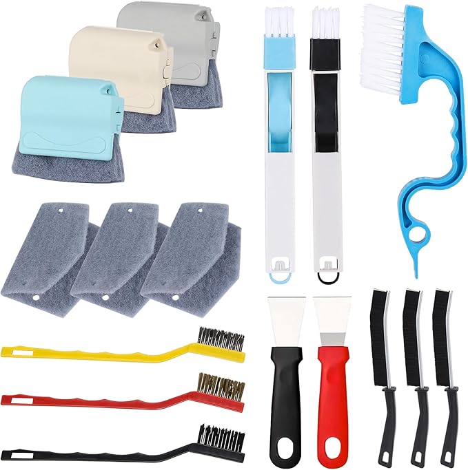 17Pcs Window Track Cleaner, Window Groove Cleaning Brush Tools Set