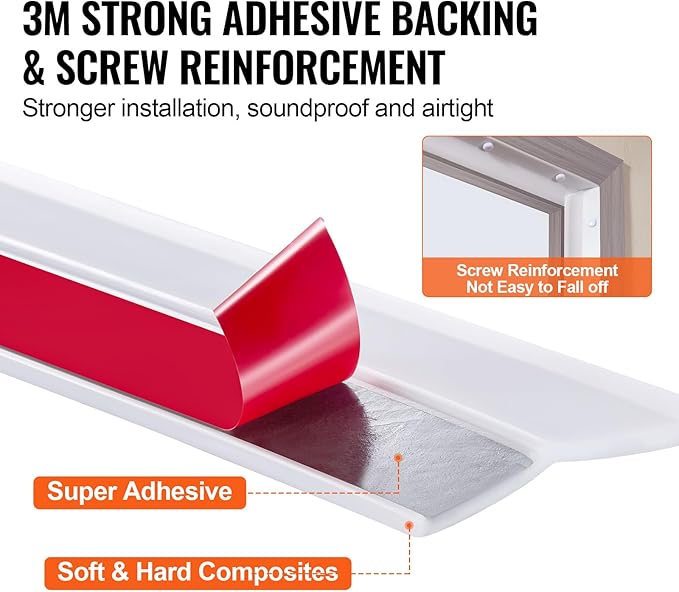 VEVOR Garage Door Seal Top and Sides Seal Strip, 34 FT Universal Weather Stripping Replacement Soft and Hard Composite, Weatherproofing Garage Door TPE Seals with Adhesive Backed and Screws, White