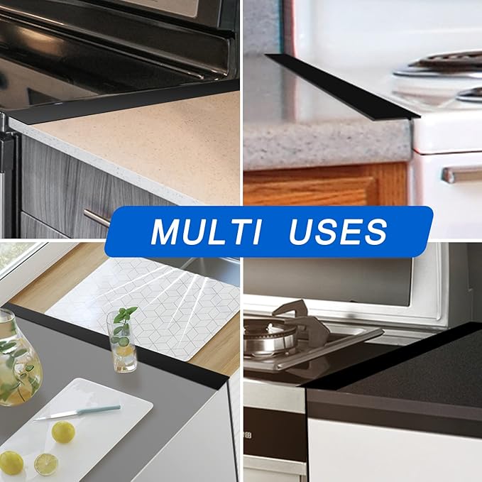 Silicone Stove Counter Gap Cover (2 Pack, 25in, Black), Non-Adhesive Heat Resistant Kitchen Stove Gap Filler, Easy Clean Silicone Gap Guard Seals Spills Between Counter & Stove