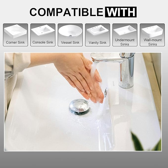 Bathroom Sink Pop Up Drain with Overflow, Sink Pop Up Drain Stopper, Polished Chrome