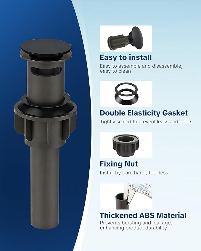 ARCORA Bathroom Sink Drain Matte Black Pop Up Drain with Overflow Vanity Vessel Sink Clicker Drain Stopper