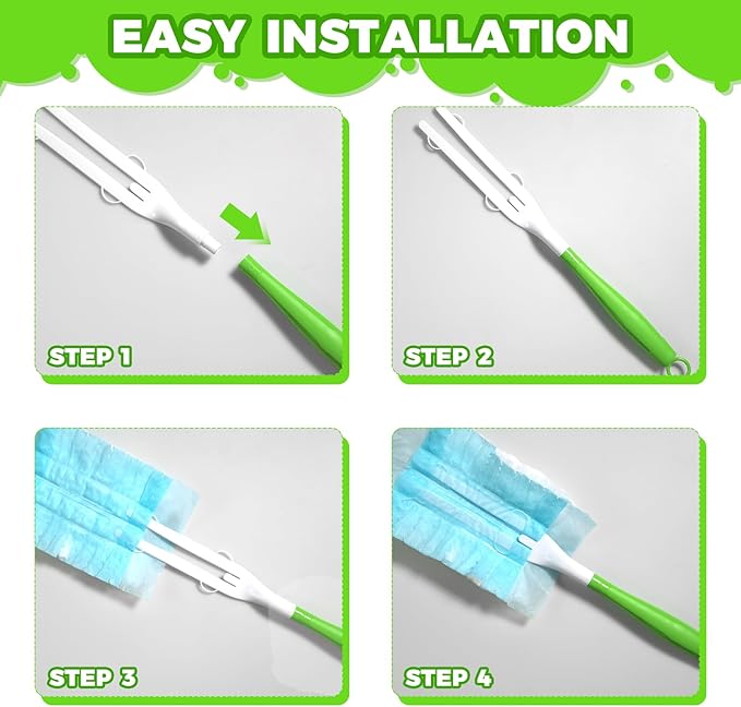 10PCS Duster Refills Folding Handles Set Compatible with Swiffer Dusters,Disposable Static Dust Removal Brush Handle for Dusting Electronics,Furniture,Blinds,Ceiling Fans (10, Green)