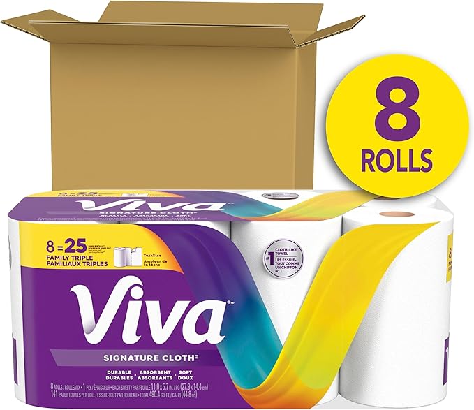 Viva Signature Cloth Paper Towels, Task Size, 8 Family Triple Rolls, 141 Sheets per Roll (Packaging May Vary)
