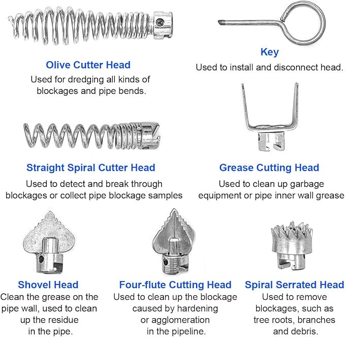7 Pcs Drain Cleaner Combination Cutter Head Set 16mm Drain Snake Drill Attachmet Drain Snake Attachment for Pipeline Dredging Machine