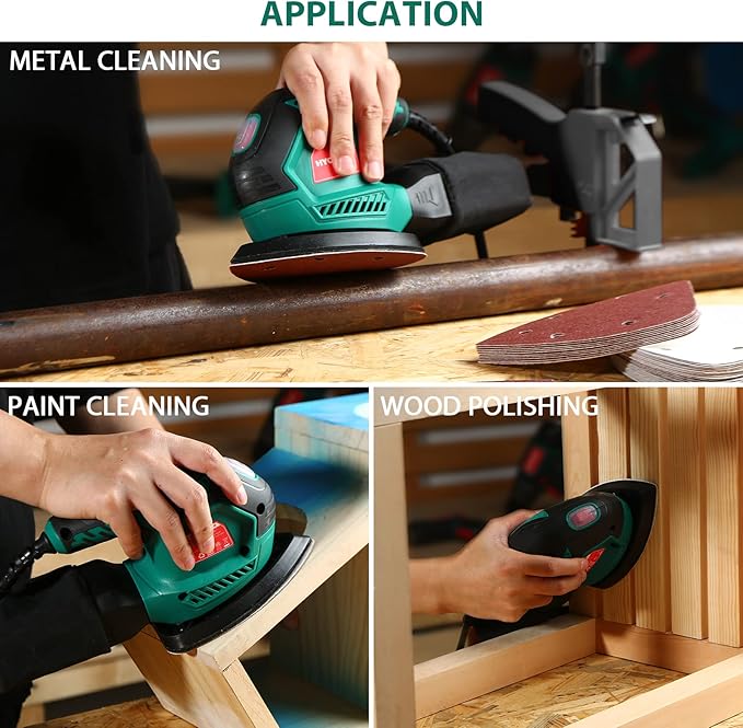 60PCS Triangular Sander Sandpaper, HYCHIKA Detail Sander Sandpaper Assorted 60/80/100/120/180/240 Grits with 6 Holes for Wood Sanding, Fit 3.92inch Qscillating Multi Tool Sander Machine