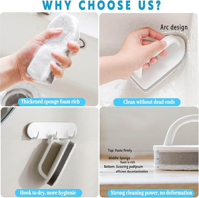 Handle Bathtub Sponge Scrubber, Scrub Brushes for Cleaning Bathroom Scouring Pad Sponge, Non-Scratch Remove Soap Scum, Kitchen, Pool, Tub, Shower Tile