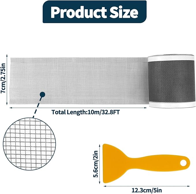 2.75 Inch x 33 FT Disposable Shower Drain Screen Self-Adhesive Stickers, with Cleaning Shovel, Showers Drain Hair Catcher, Shower Drain Mesh Stickers for Bathroom Kitchen Sink