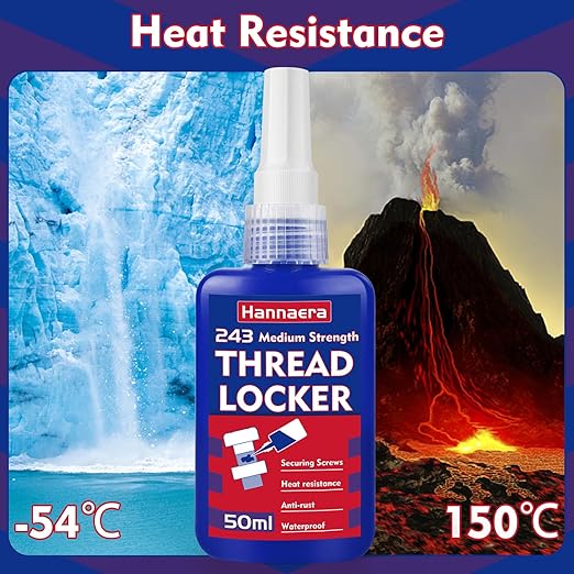 Thread Lock Blue 1.69 Fl oz/50 ml Medium Strength, Lock & Seal Nuts, Bolts, Fasteners and Metals, Blue Threadlocker Against Losening and Leakage