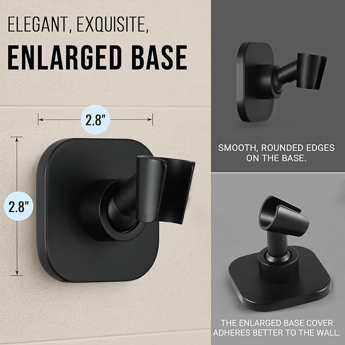 G-Promise Metal Handheld Shower Head Holder, Adjustable Wall Mount Shower Wand Bracket, Strong Adhesive Disc Mount or Drill Installation (Square, Matte Black)