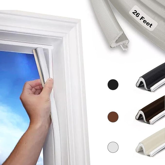 Door Frame Kerf Non-Adhesive Weather Stripping Seal Strip PU Foam, PE Cover, Groove Slot Installation for Large Gap, Sound Heat Insulation, Dust Water Prevention (26ft, White Flanged)