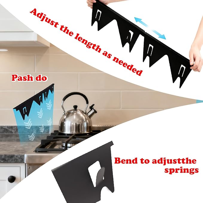 2Pcs Stainless Steel Stove Gap Covers,Adjustable Stove Gap Filler Easy Retractable Length 13.8" to 27.5", Seal Cover for Between Stove and Countertop Stove Gap Guards Range Trim Kit (BLACK)