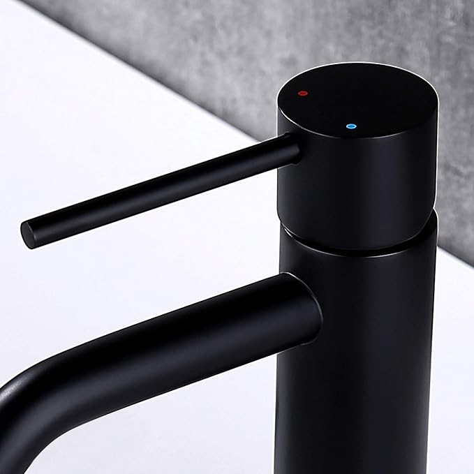 Matte Black Bathroom Faucet Single Hole, JXMMP Single Handle Bathroom Sink Faucets with Pop Up Drain and 6 inch Deck Plate and cUPC Water Supply Hose