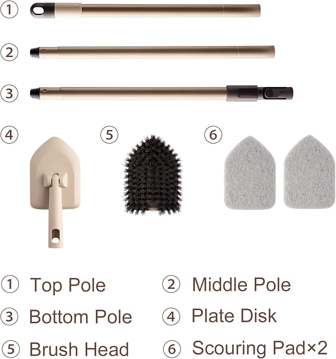 Eyliden Floor & Tub Scrub Brush, 2-in-1 Shower Floor Scrubber - 1 Stiff Bristles Brushes & 2 Non-Scratch Pads, 180°Swivel Head, 49" Adjustable Handle - Deep Cleaning Tub Bathroom Tile Kitchen Sink