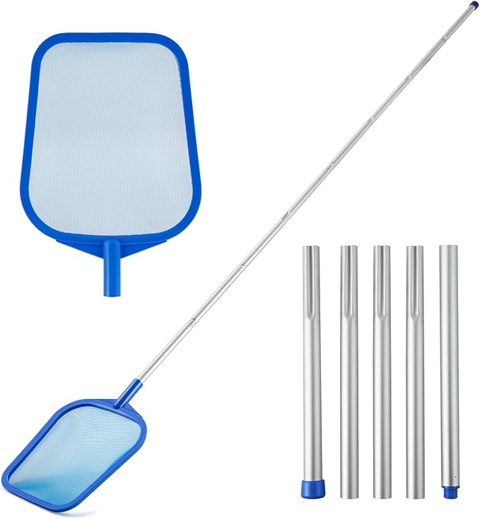 Pool Skimmer - Pool Skimmer Net with 5 Section Adjustable Telescopic Aluminum Pole, 23''- 60'', Pool Net Skimmer Rake with Ultra Fine Mesh , Pool Leaf Skimmer for Swimming Pools, Spas, Hot Tubs