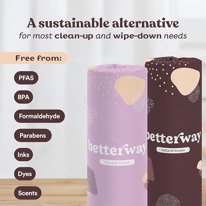 Betterway Bamboo Paper Towels 12 Pack - Unbleached, Non Toxic, PFAS Free - 140 Sheets/Roll, 2-Ply, No Plastic, No Dyes, Eco Friendly, Compostable, Sustainable, FSC Certified, Natural Brown