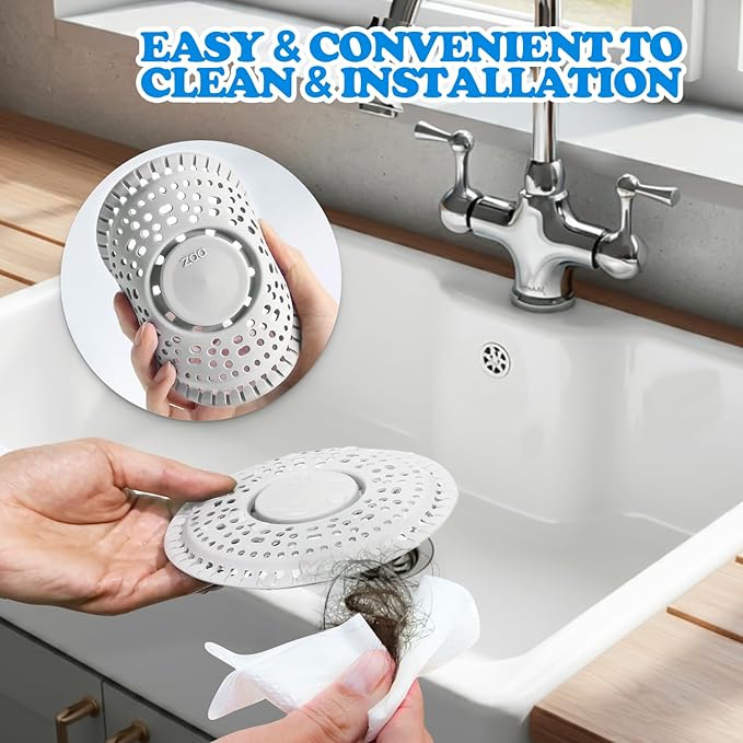 zaa Shower Drain Hair Catcher, 2 Pack Premium Silicone Drain Protector & Shower Drain Cover for Regular Drains of Shower Room and Bathroom, White