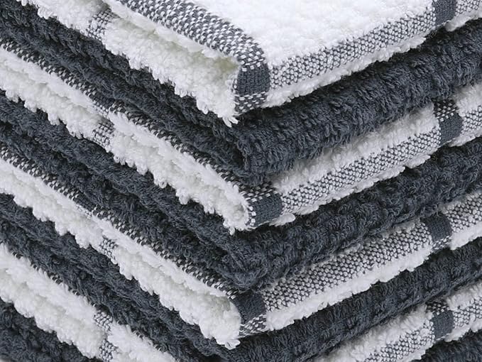 Cotton Cleaning Rags Terry Dish Cloths for Washing Dishes, Set of 8 Dish Rags for Cleaning, Light and Soft Dish Towels for Kitchen Drying Dishes, 12 Inch x 12 Inch (Grey Set)