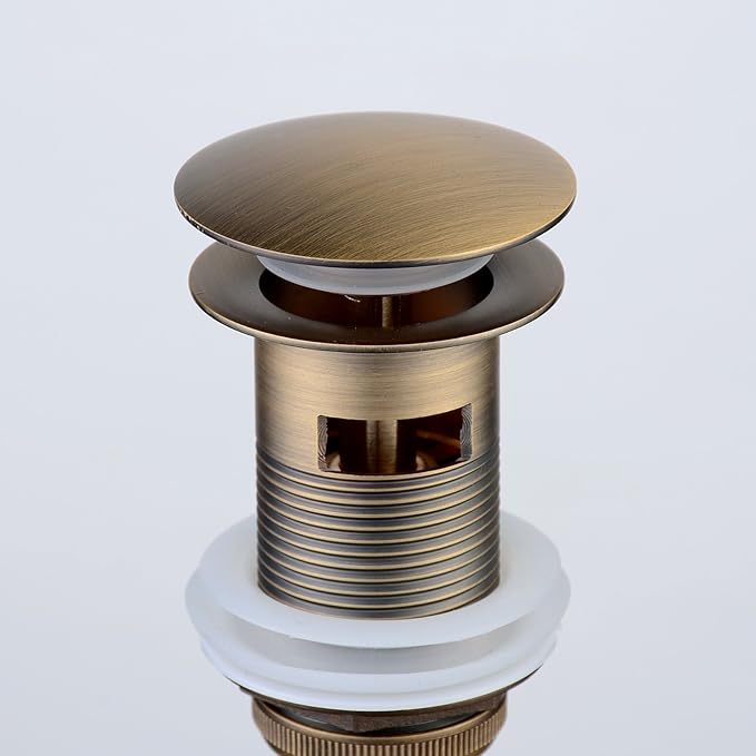 Pop Up Drain Stopper with Overflow, Beelee Bathroom Vanity Vessel Sink Drain, Antique Brass Finish