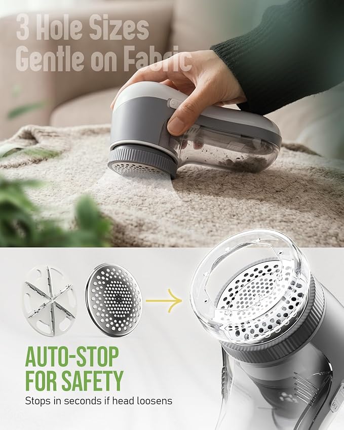 POPCHOSE Fabric Shaver, Lint Shaver for Clothing, Electric Lint Remover with 6-Leaf Blades, Sweater Defuzzer, Clothes Shaver for Couch, Furniture, Blanket, Remove Pilling, USB Rechargeable