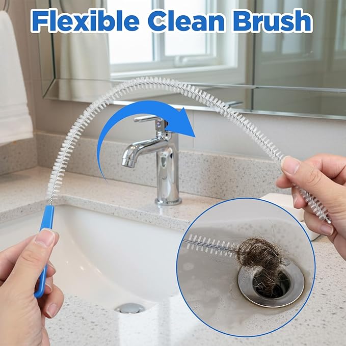 2Pcs 23.62Inch Sink Drain Clog Remover Tool, Ymapinc Toilet Shower Sink Snake Drain Brush, Lint Trap Cleaning Tools, Bathroom Bathtub Unclogger for Kitchen Plumbing