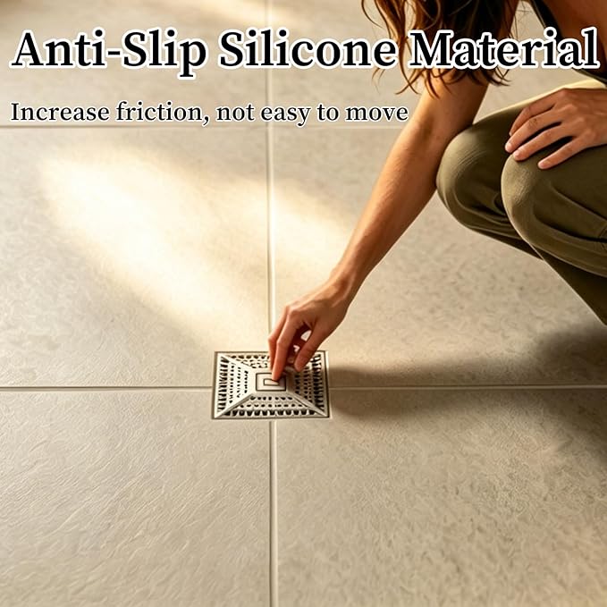 Square Silicone Shower Drain Hair Catcher - Prevents Clogs, Easy Clean & Install Bathroom Drain Cover for Shower/Tub/Sink, Fits Most Standard Drains, Grey