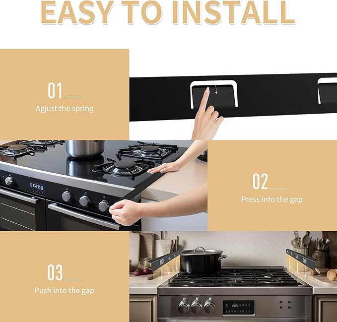 Stove Gap Covers 316 Stainless Steel,Stove Gap Filler,Heat-Resistant Oven Side Gap Filler,Between Stove and Counter Slide In Range Trim Kit for Kitchen,2 Pack (23.2” Matte Black)