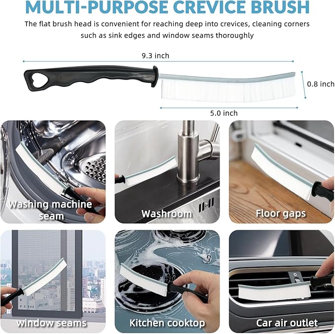 Hard Bristle Crevice Cleaning Brush, Versatile Scrub Tool for Kitchen, Window, Vehicle, Faucets,Grout, Household Use, and Bathroom 6 Pack Color Black and White